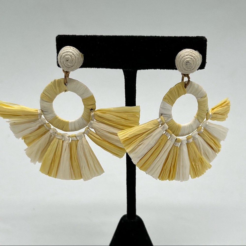 Express Cream Yellow Raffia Dangle Earrings - image 2